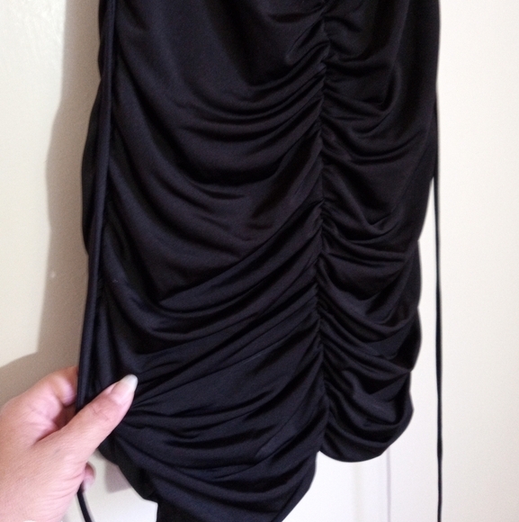 Windsor black ruched bodycon mini dress with cut out back and tie - Picture 3 of 11